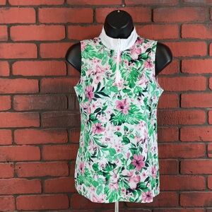 Tommy Bahama Golf Top Woman's Floral Sleeveless Quarter zip Small‎